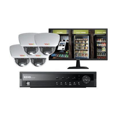 REVO 4CH 1TB DVR, 22" Monitor, 1080p Indoor/Outdoor IR 4 Mini Vandal Dome Cameras Security System