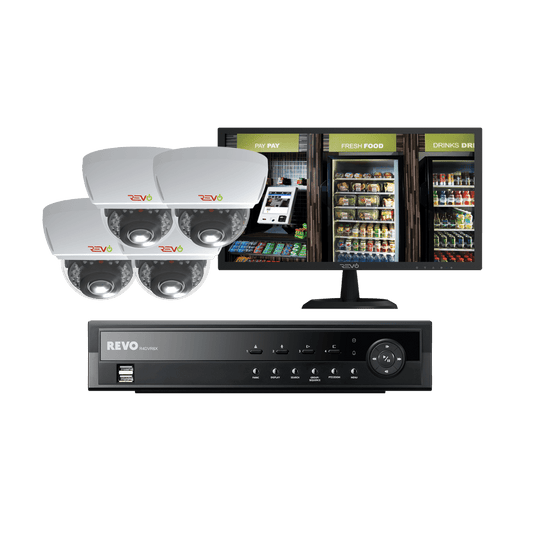 REVO 4CH 1TB DVR, 22" Monitor, 1080p Indoor/Outdoor IR 4 Mini Vandal Dome Cameras Security System
