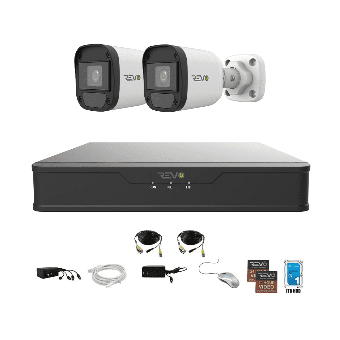 REVO Hybrid 8CH DVR, 1TB and 1080p Indoor/Outdoor 2 IR Bullet Cameras