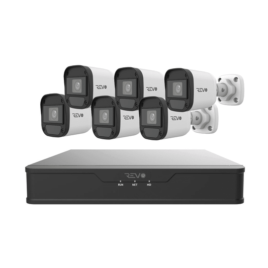REVO Hybrid 8CH DVR, 1TB and 1080p Indoor/Outdoor 6 IR Bullet Cameras