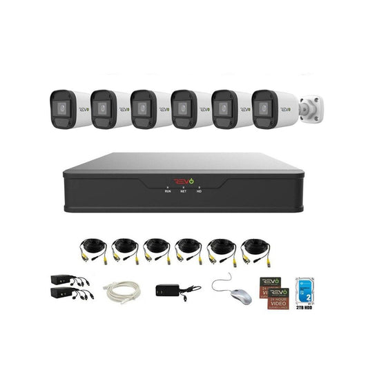 REVO Hybrid 8CH DVR, 2TB and 6x 1080p Indoor/Outdoor IR Bullet Cameras