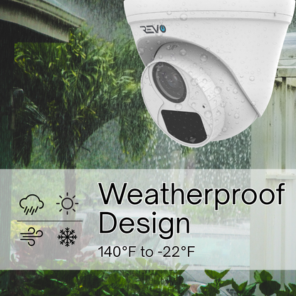 REVO ULTRA BLUE Series 5 Megapixel H.265 Indoor/Outdoor IR Turret Camera with built-in Mic & 60ft CAT5e pre-made cable