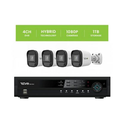 REVO 4 CH 1TB DVR, 1080p Indoor/Outdoor IR 4 Bullet Cameras Security System