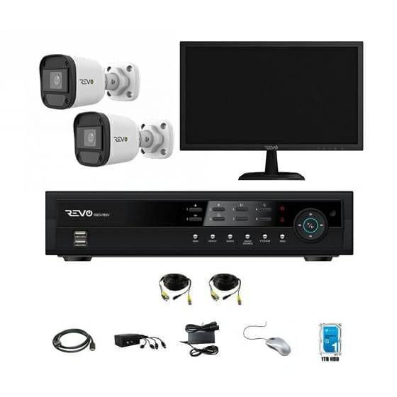 REVO 4CH 1TB DVR, 22" Monitor, 1080p Indoor/Outdoor IR 2 Bullet Cameras Security System