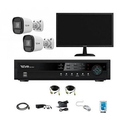 REVO 4CH 1TB DVR, 22" Monitor, 1080p Indoor/Outdoor IR 2 Bullet Cameras Security System