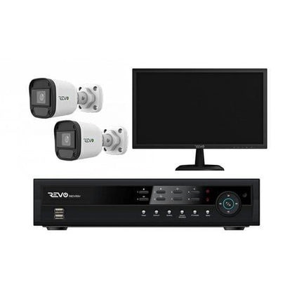 REVO 4CH 1TB DVR, 22" Monitor, 1080p Indoor/Outdoor IR 2 Bullet Cameras Security System