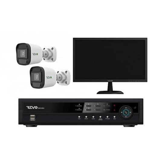 REVO 4CH 1TB DVR, 22" Monitor, 1080p Indoor/Outdoor IR 2 Bullet Cameras Security System