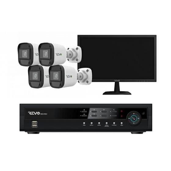 REVO 4CH 1TB DVR, 22" Monitor, 1080p Indoor/Outdoor IR 4 Bullet Cameras Security System